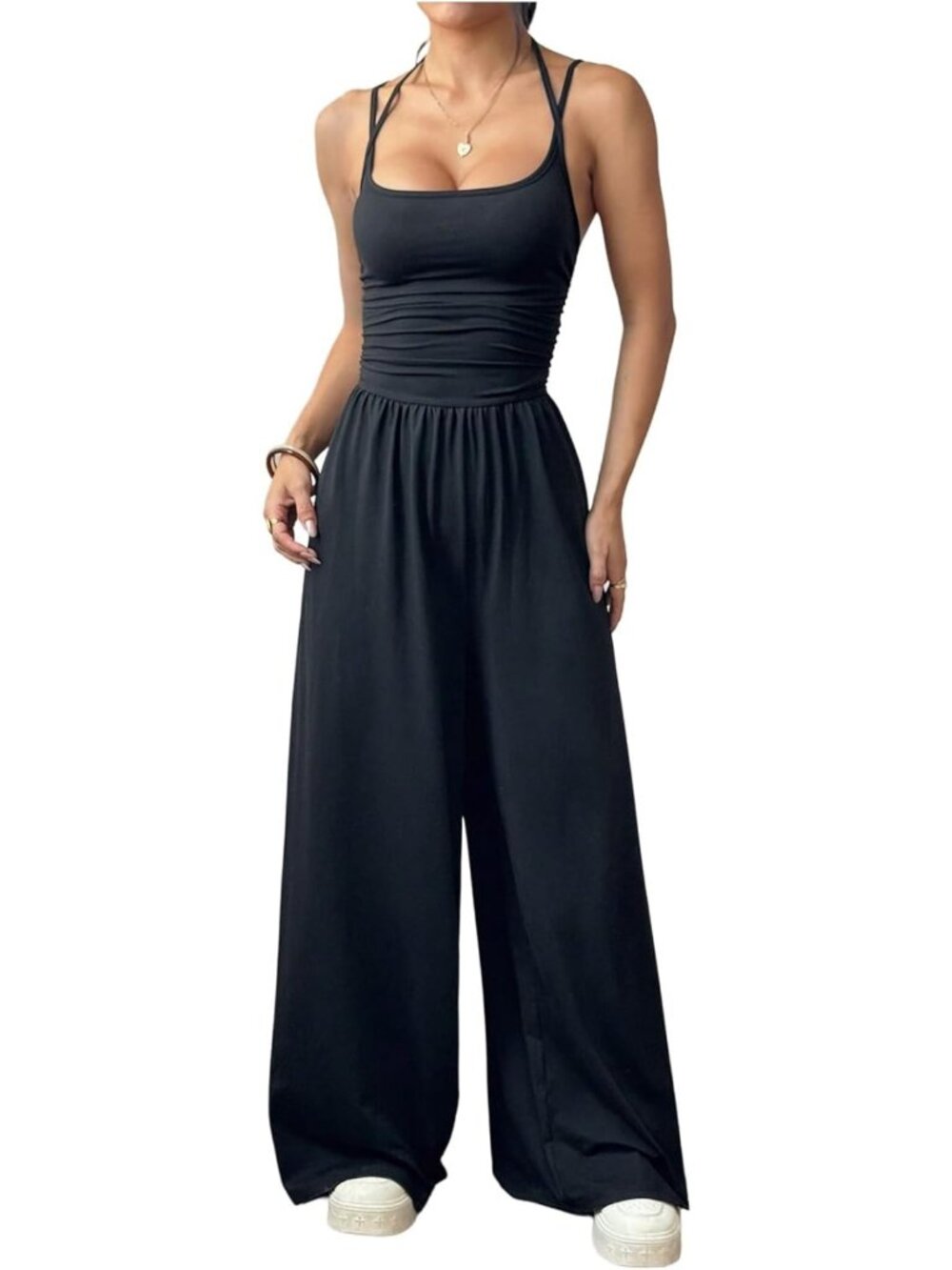 Chic Summer Jumpsuit for Women | Spaghetti Strap Wide Leg Romper, Baggy Fit